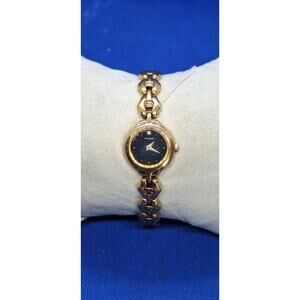 Beautiful PULSAR Gold Tone Black- Face Women's Watch- Estate Find- New Battery!